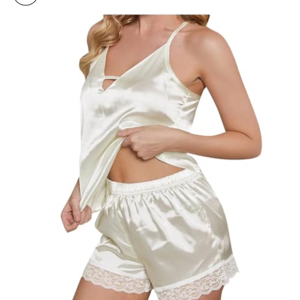 Silk Satin Pajama Set in Cream